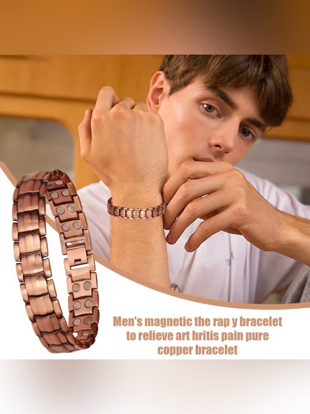 Copper Magnetic Men's Bracelet - Brown Copper Tone